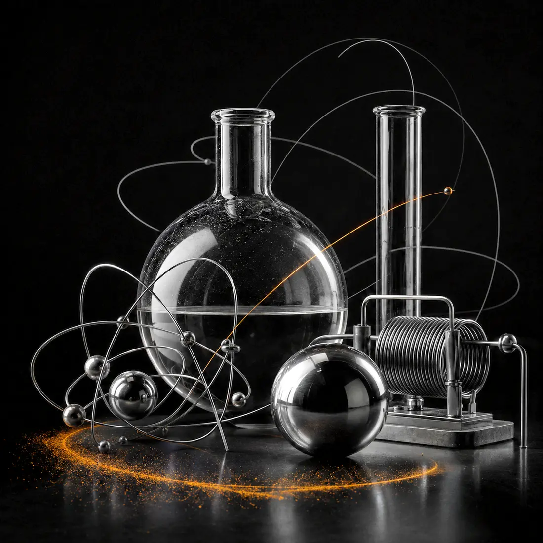 Verrerie scientifique et circuit dans une composition en noir et blanc